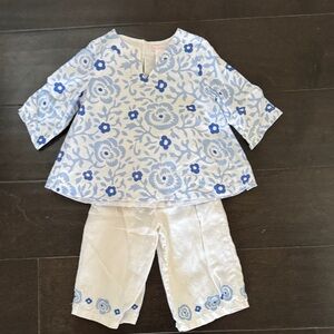 Janie and Jack White and Blue Floral Set